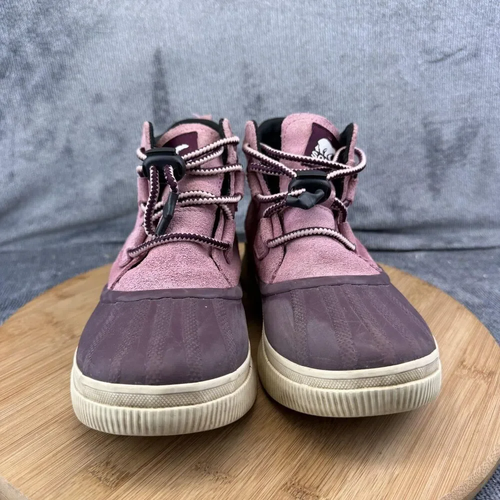 Sorel Boots Girls Size 5 Pink Suede Waterproof Rain Ankle Lace Up NY5169-627